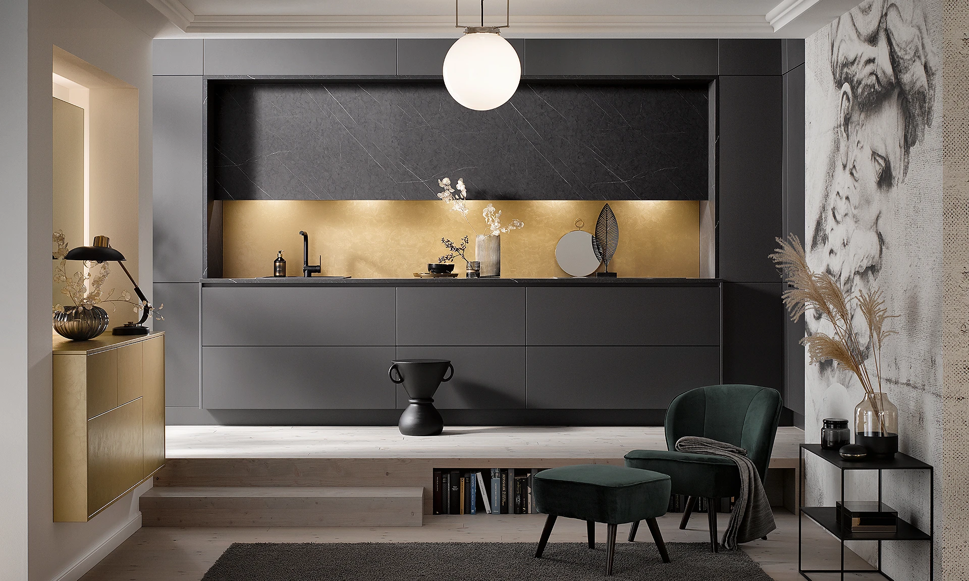 AV 2035 / AV 4070 - Cuisine moderne ton or et graphite