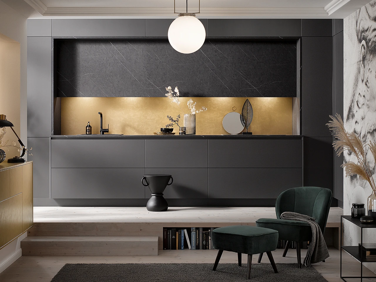 AV 2035 / AV 4070 - Cuisine moderne ton or et graphite