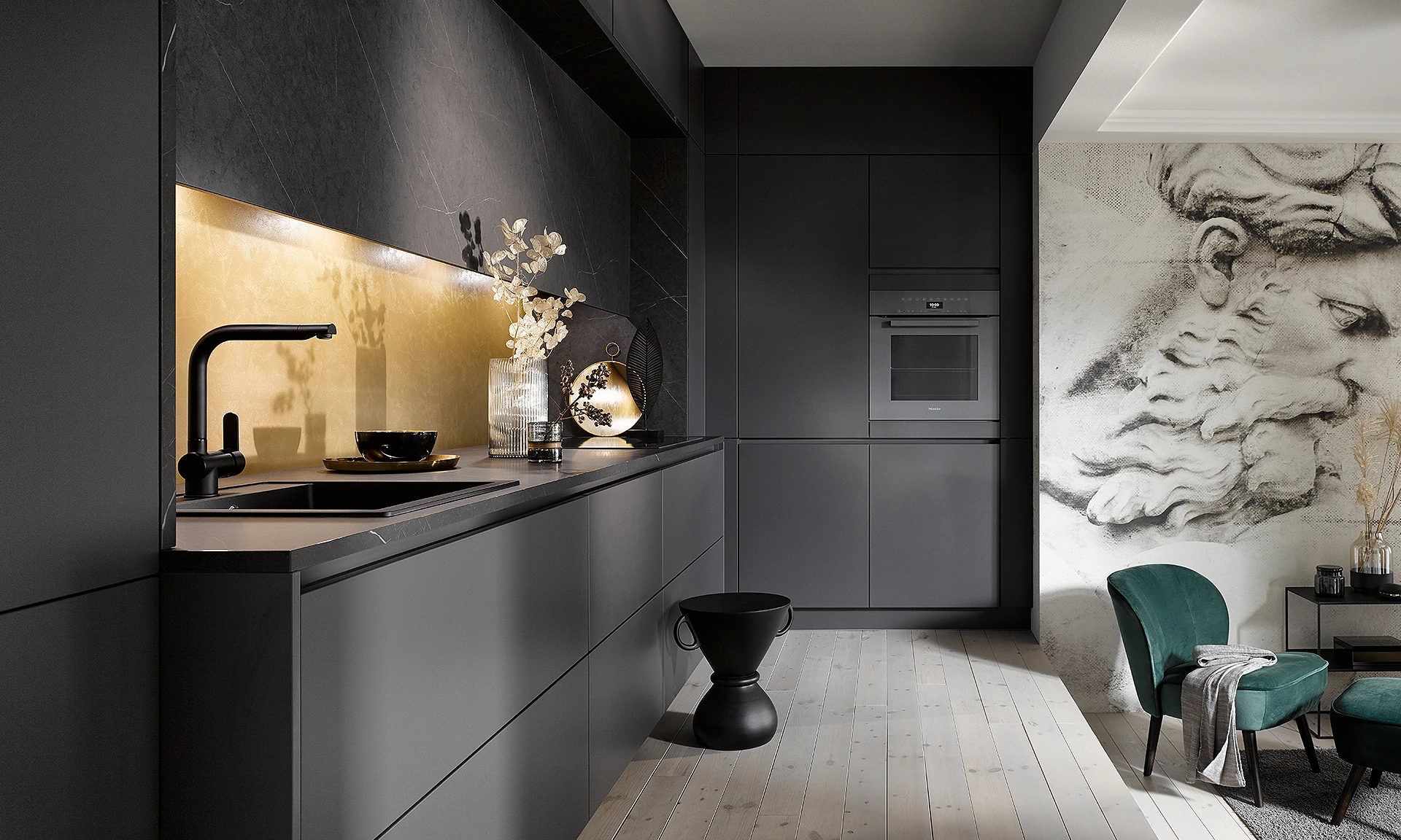 AV 2035 / AV 4070 - Cuisine moderne ton or et graphite