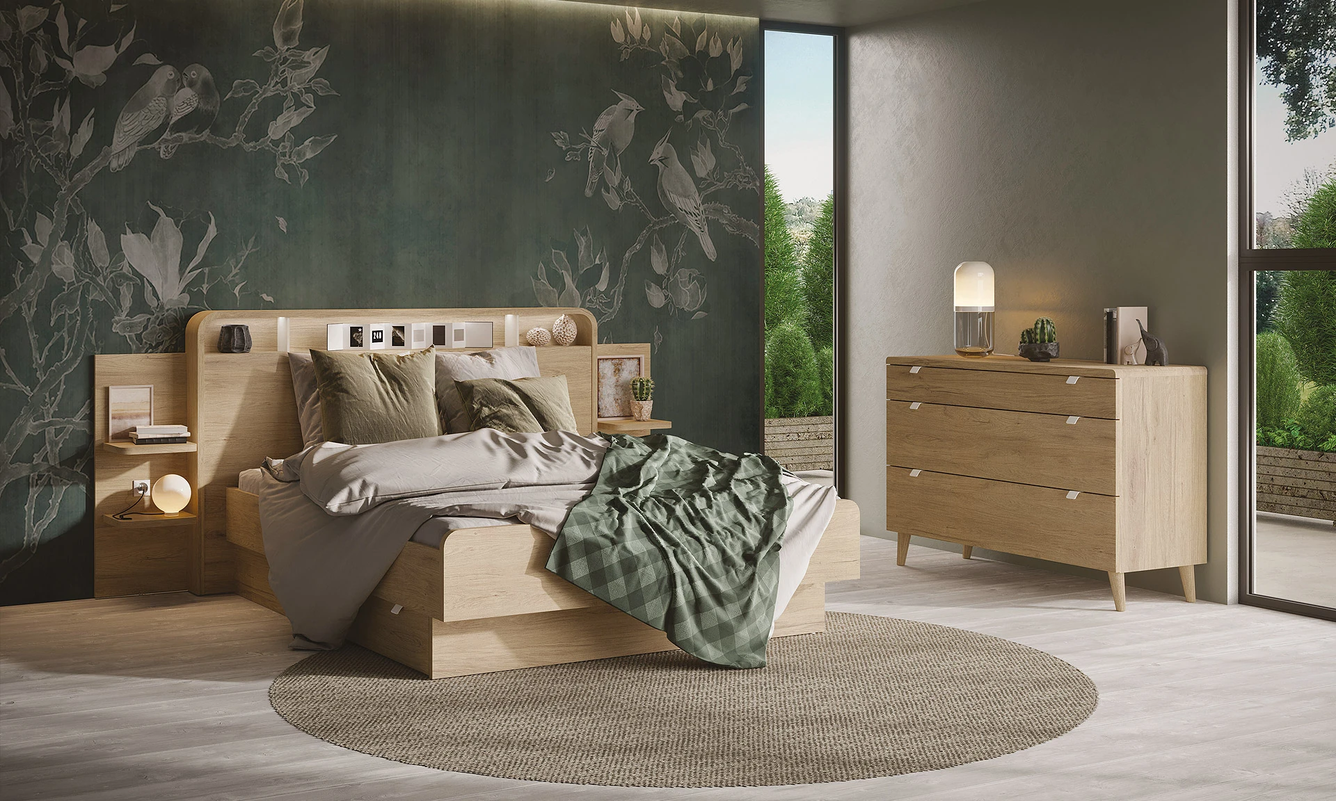 Celio Bloom - Lit avec chevets tablettes attenants