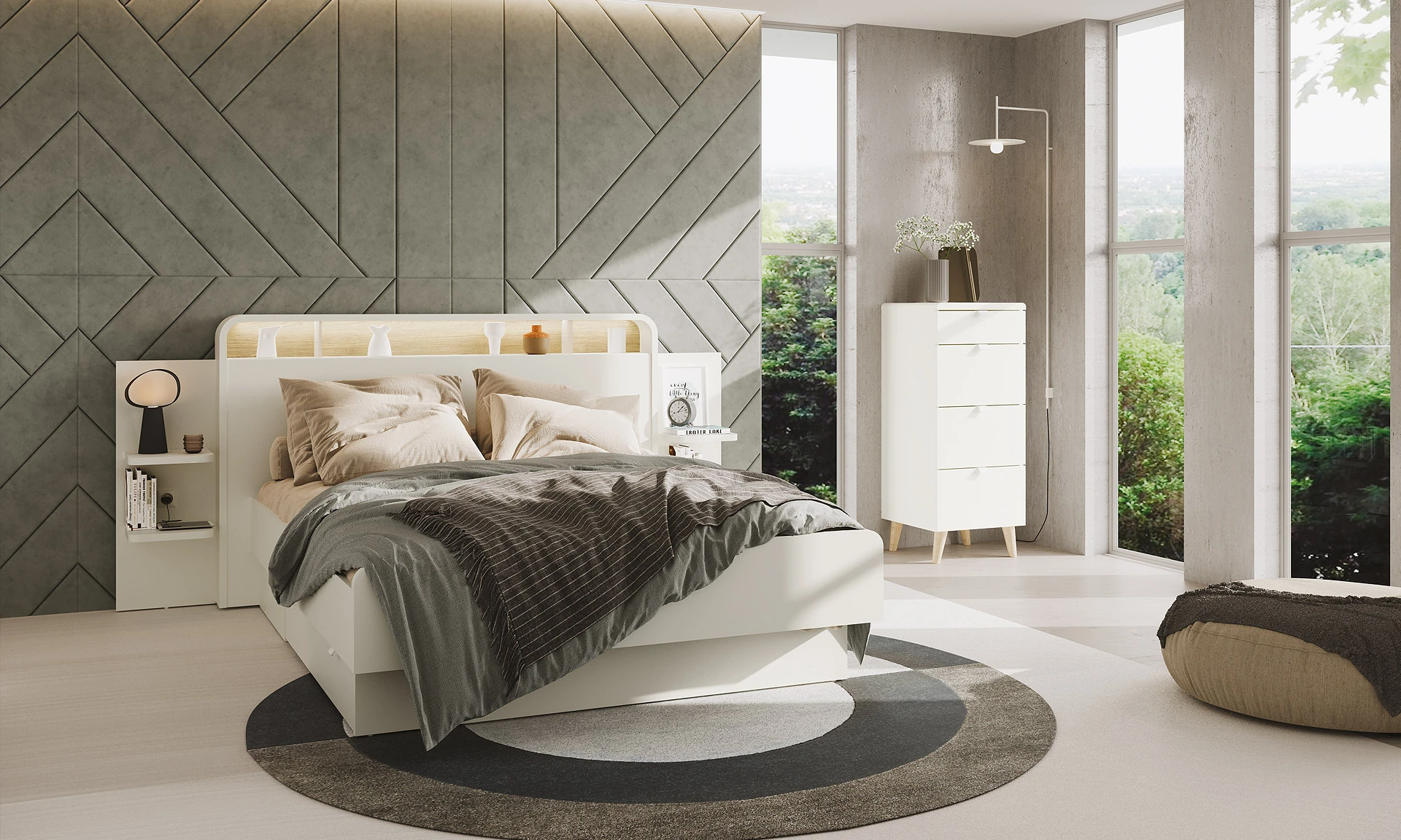 Celio Bloom - Lit avec chevets tablettes attenants