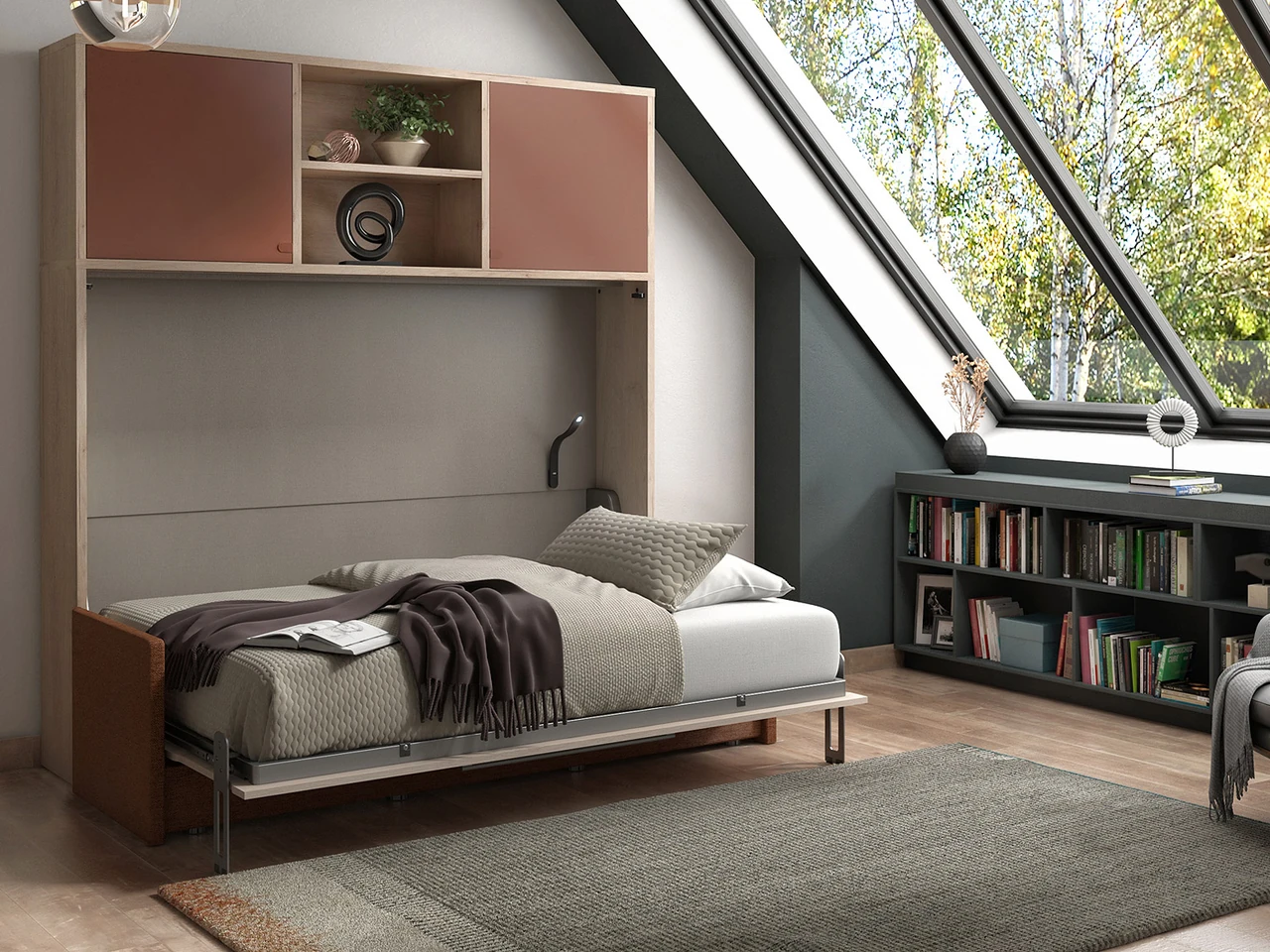 Celio Smart - ﻿Armoire-lit horizontale avec banquette et surmeuble