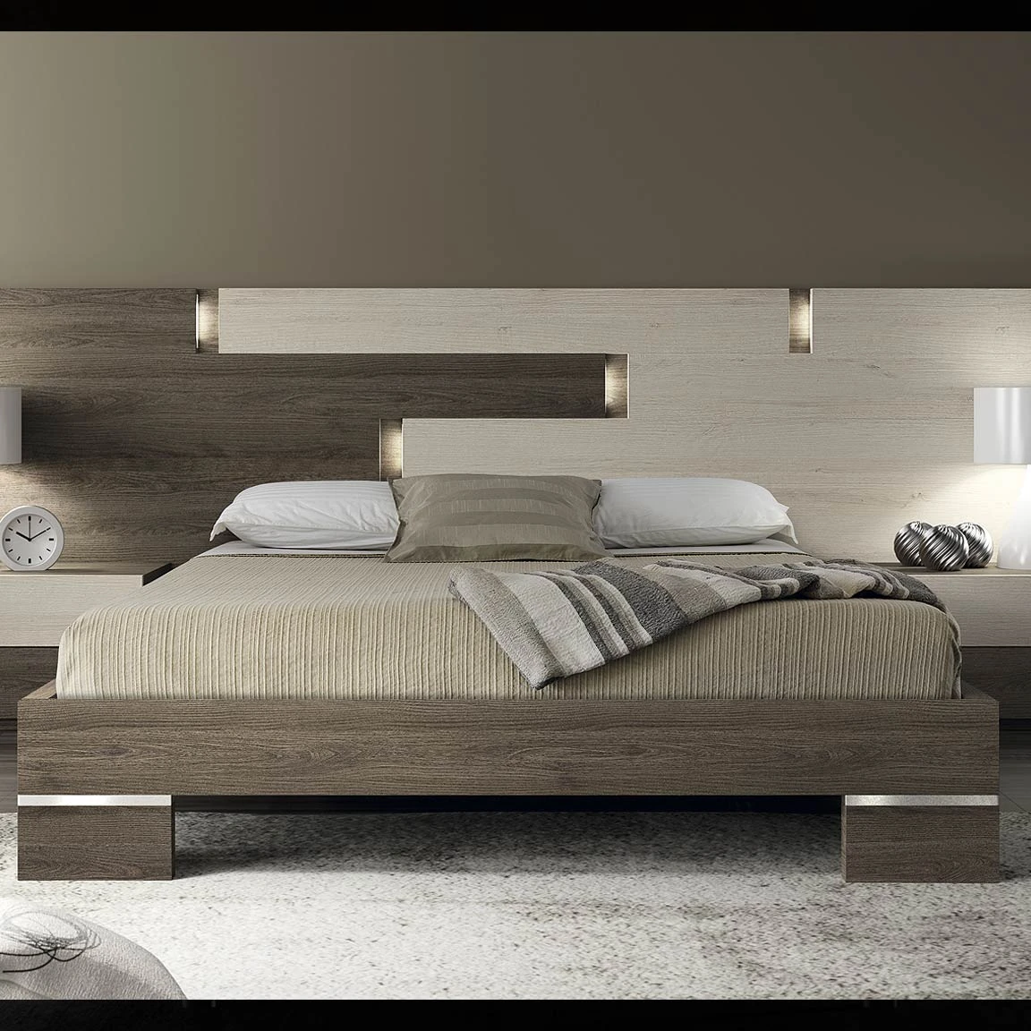 Chanvre - Chambre moderne avec tête de lit éclairage intégré