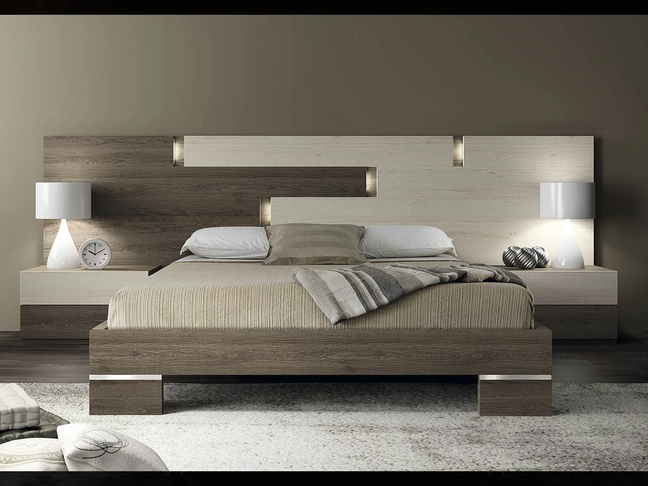 Chanvre - Chambre moderne avec tête de lit éclairage intégré