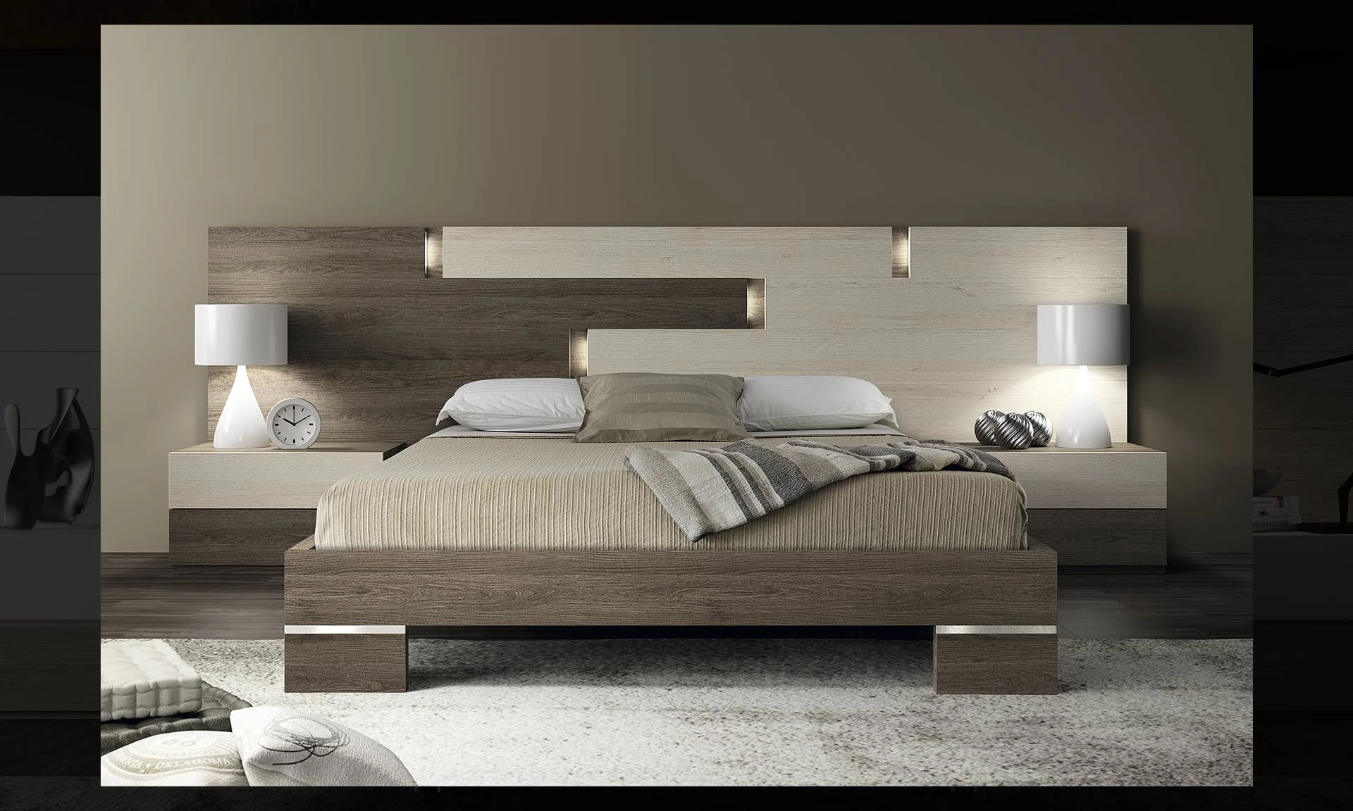 Chanvre - Chambre moderne avec tête de lit éclairage intégré