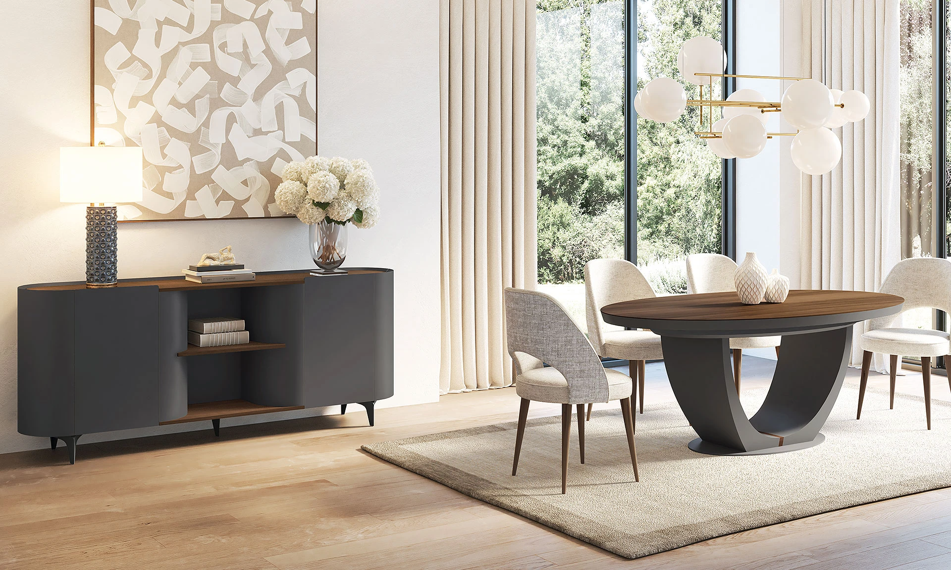 Divin - Table ovale et enfilade 2 portes