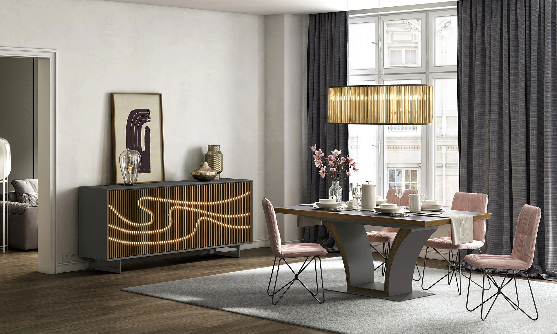 Infini - Buffet 3 portes éclairage LED en option