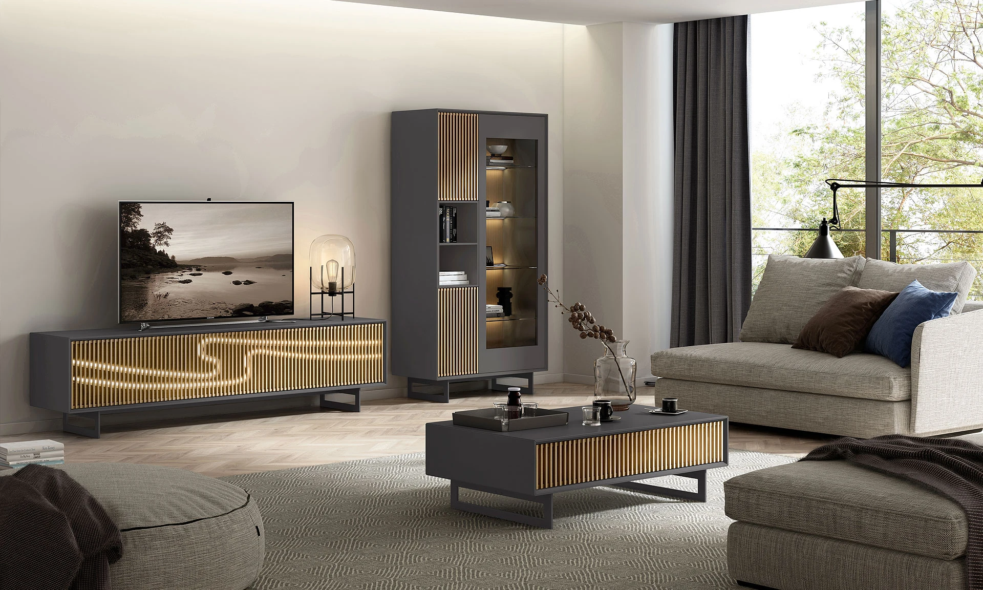 Infini - Buffet 3 portes éclairage LED en option