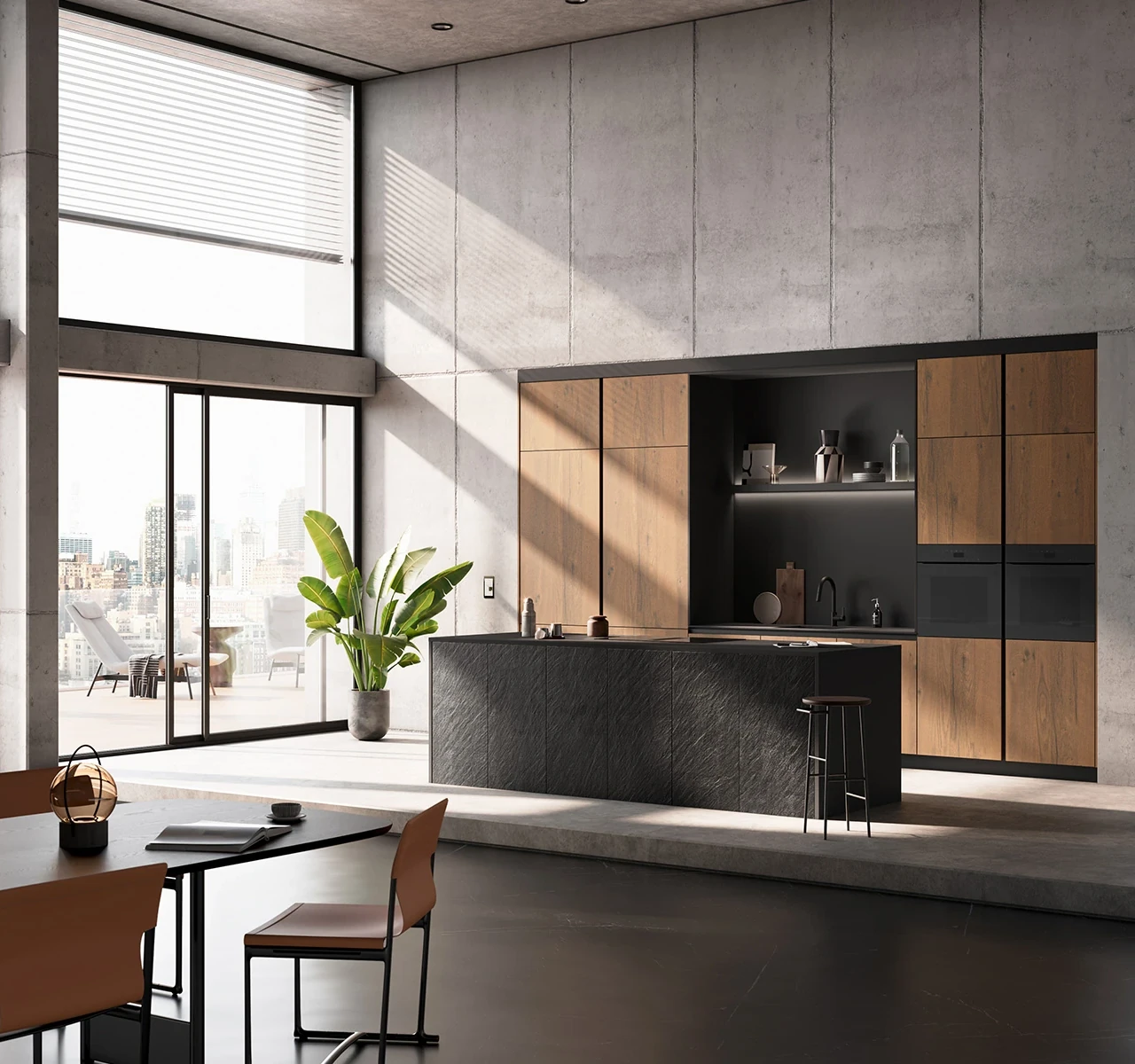 AV 7030-GL BLACK STAR - Cuisine systemat décor pierre et chêne sauvage