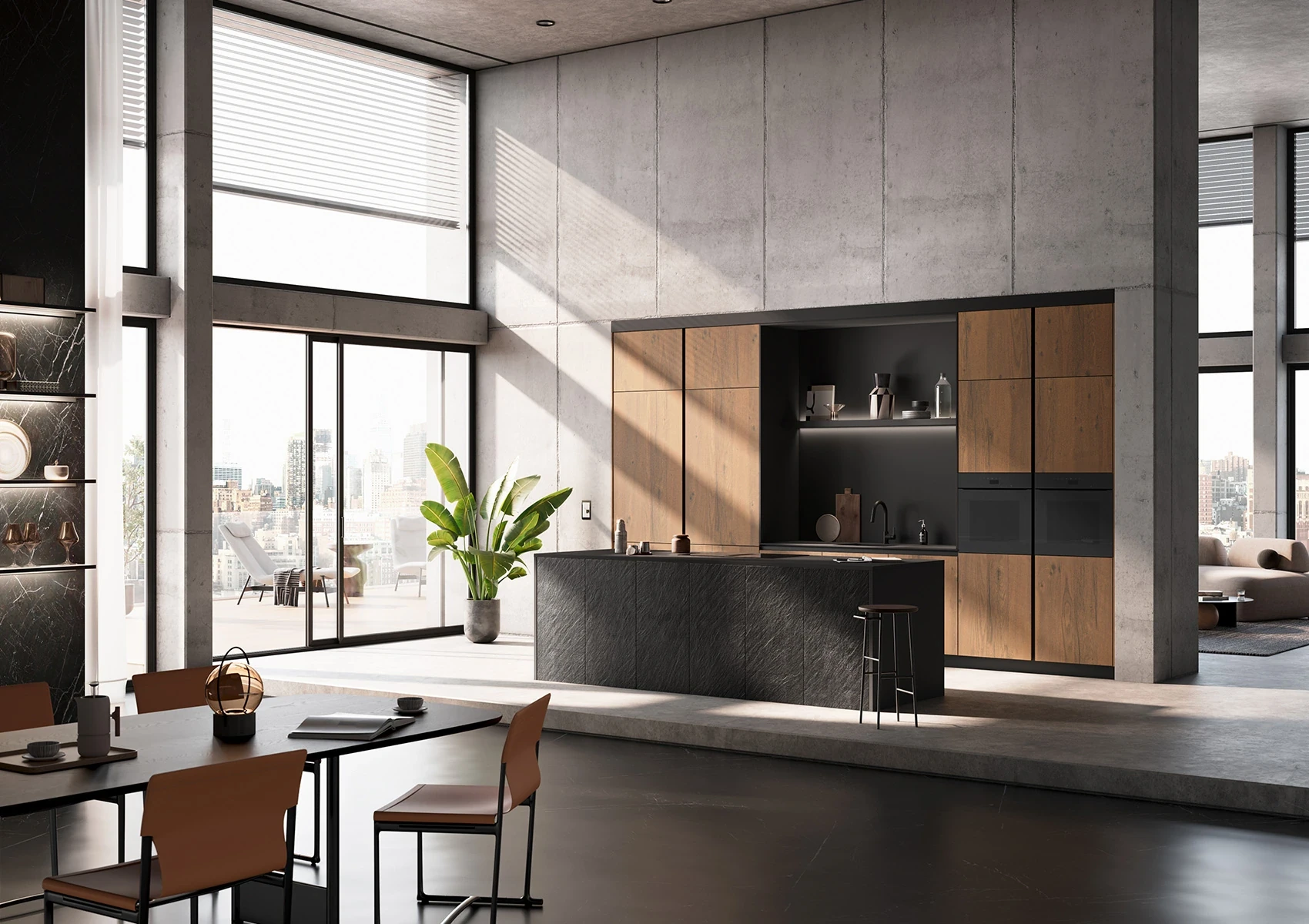 AV 7030-GL BLACK STAR - Cuisine systemat décor pierre et chêne sauvage
