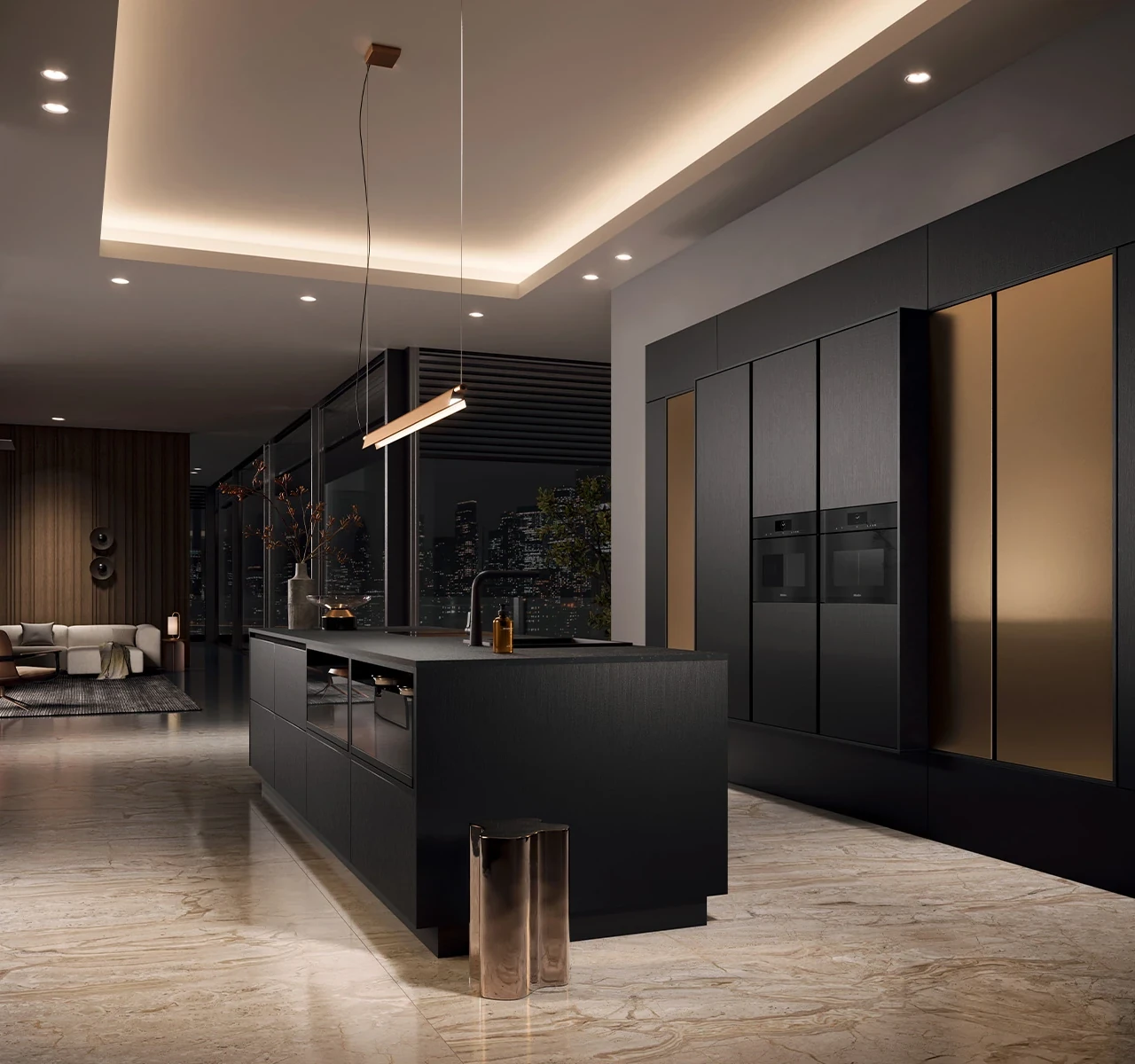 AV 7070 GL BRONZE - Cuisine design bronze et chêne noir