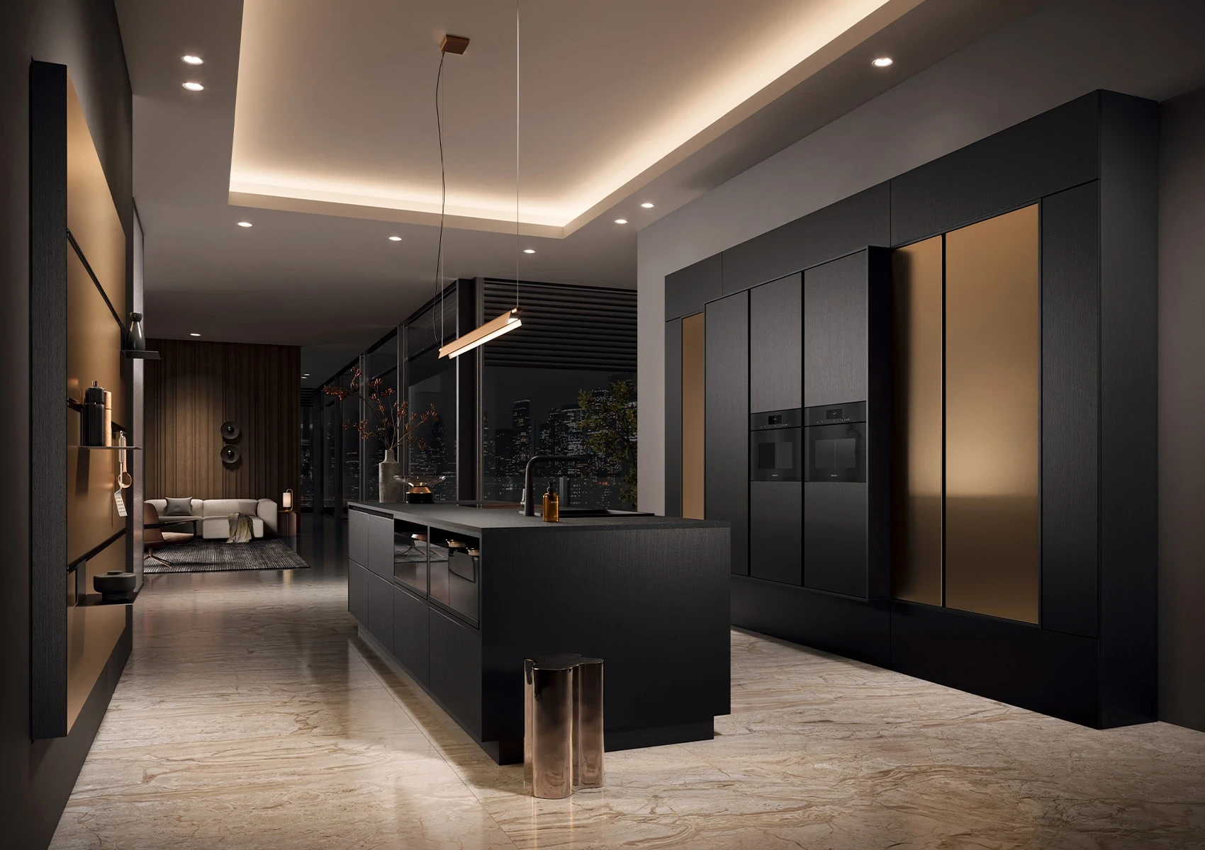 AV 7070 GL BRONZE - Cuisine design bronze et chêne noir