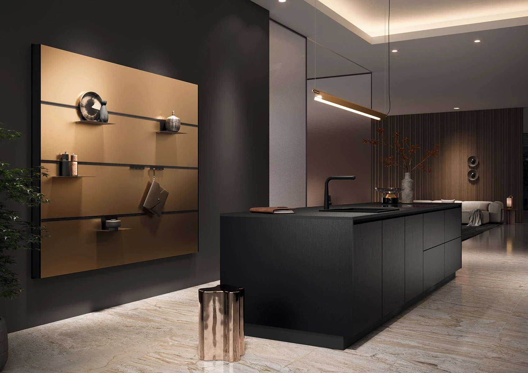 AV 7070 GL BRONZE - Cuisine design bronze et chêne noir