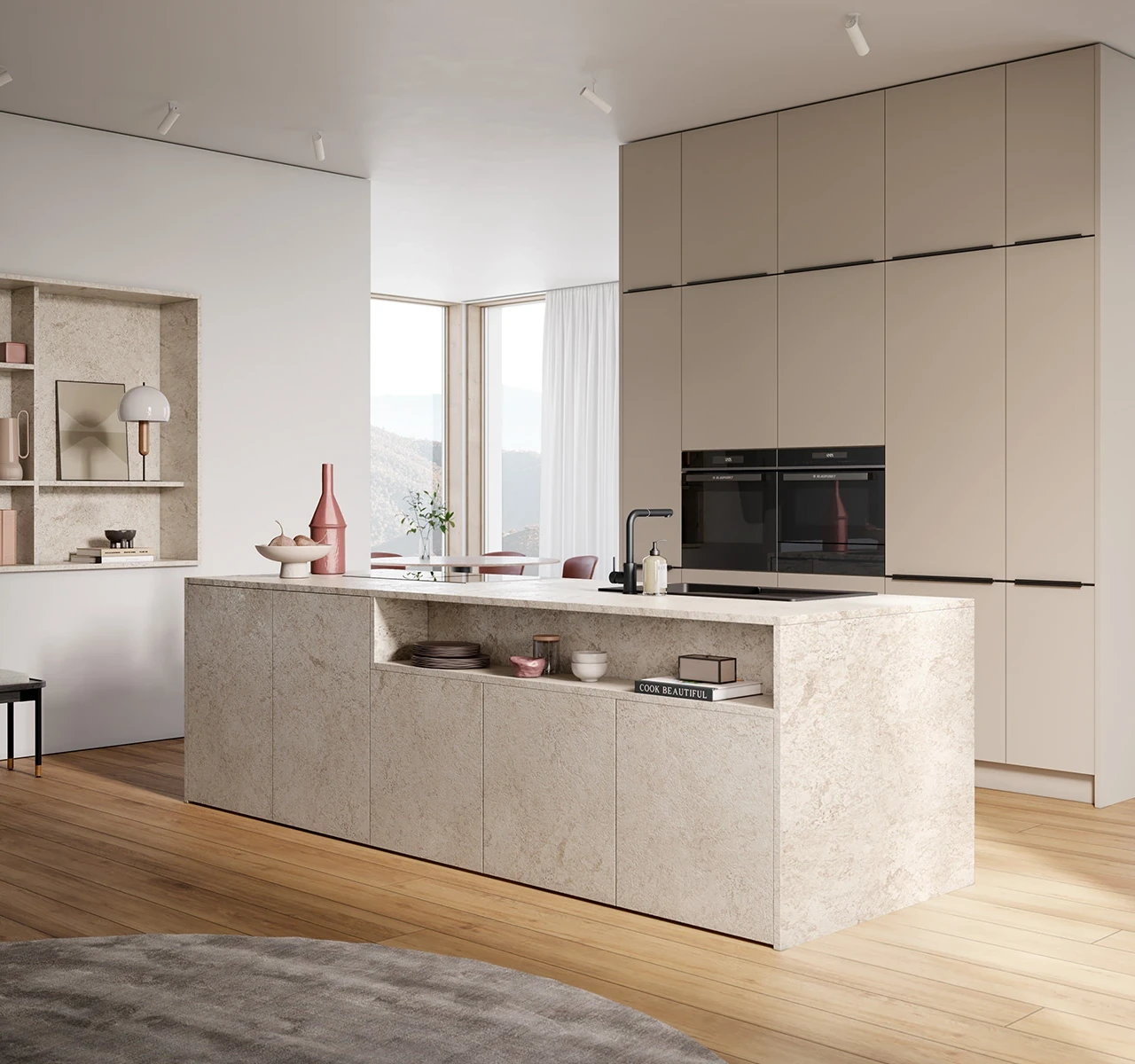 AV 3050 GRANIT BEIGE / AV 6000 TERRE D'OMBRE NATURELLE - Cuisine systemat aspect pierre