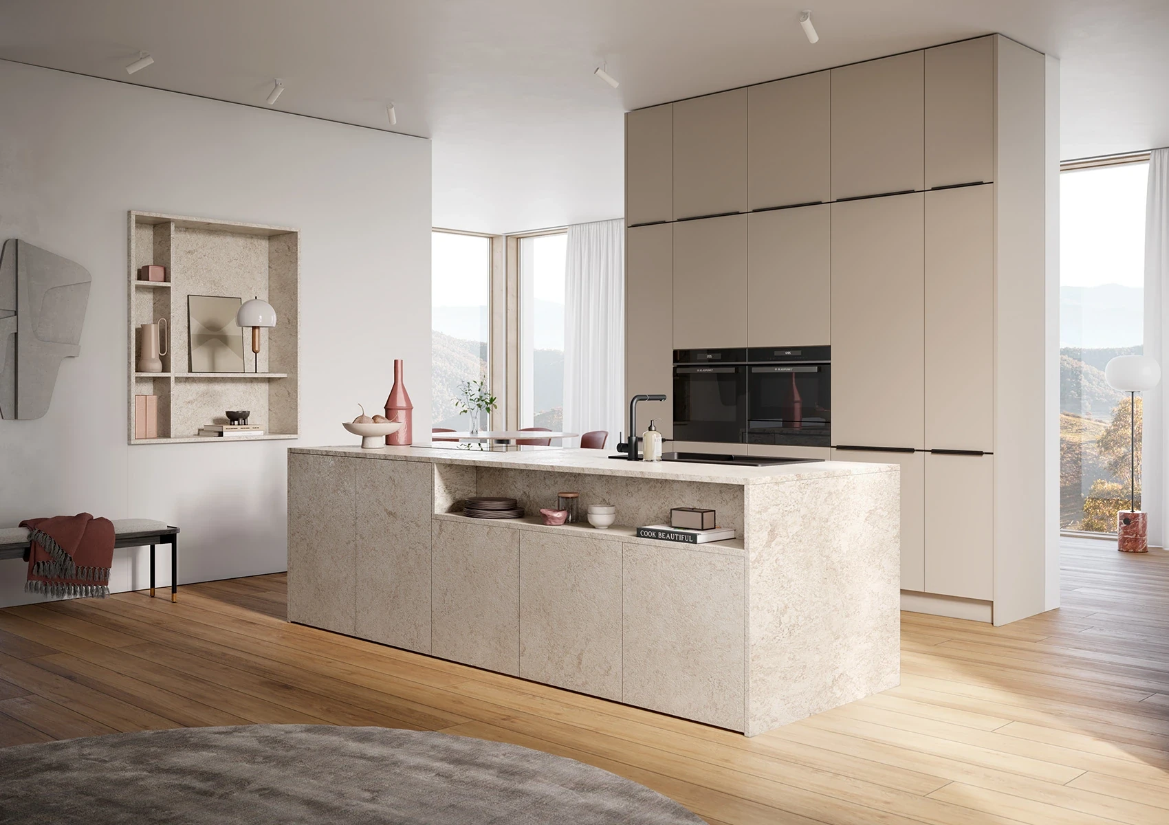 AV 3050 GRANIT BEIGE / AV 6000 TERRE D'OMBRE NATURELLE - Cuisine systemat aspect pierre