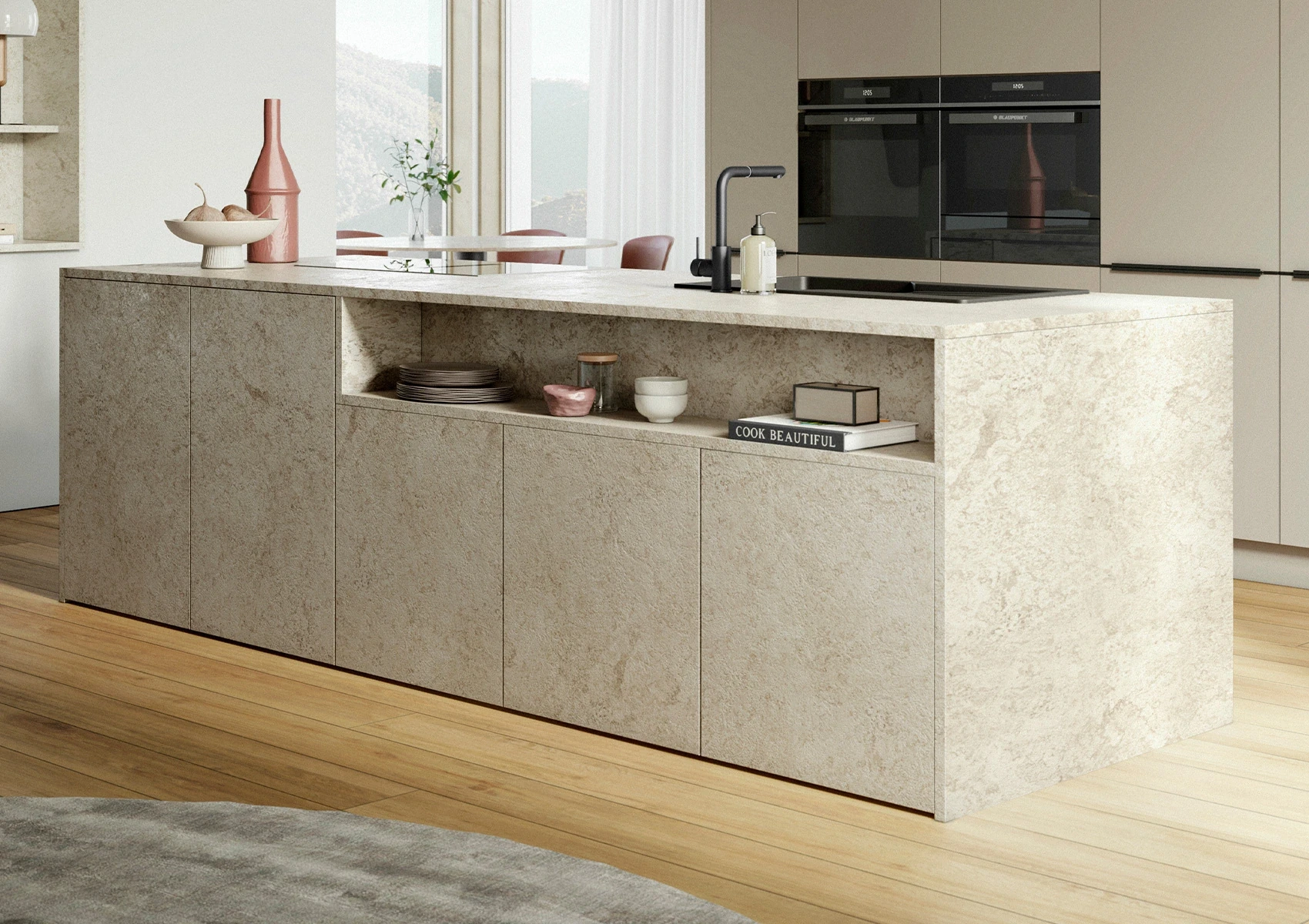 AV 3050 GRANIT BEIGE / AV 6000 TERRE D'OMBRE NATURELLE - Cuisine systemat aspect pierre