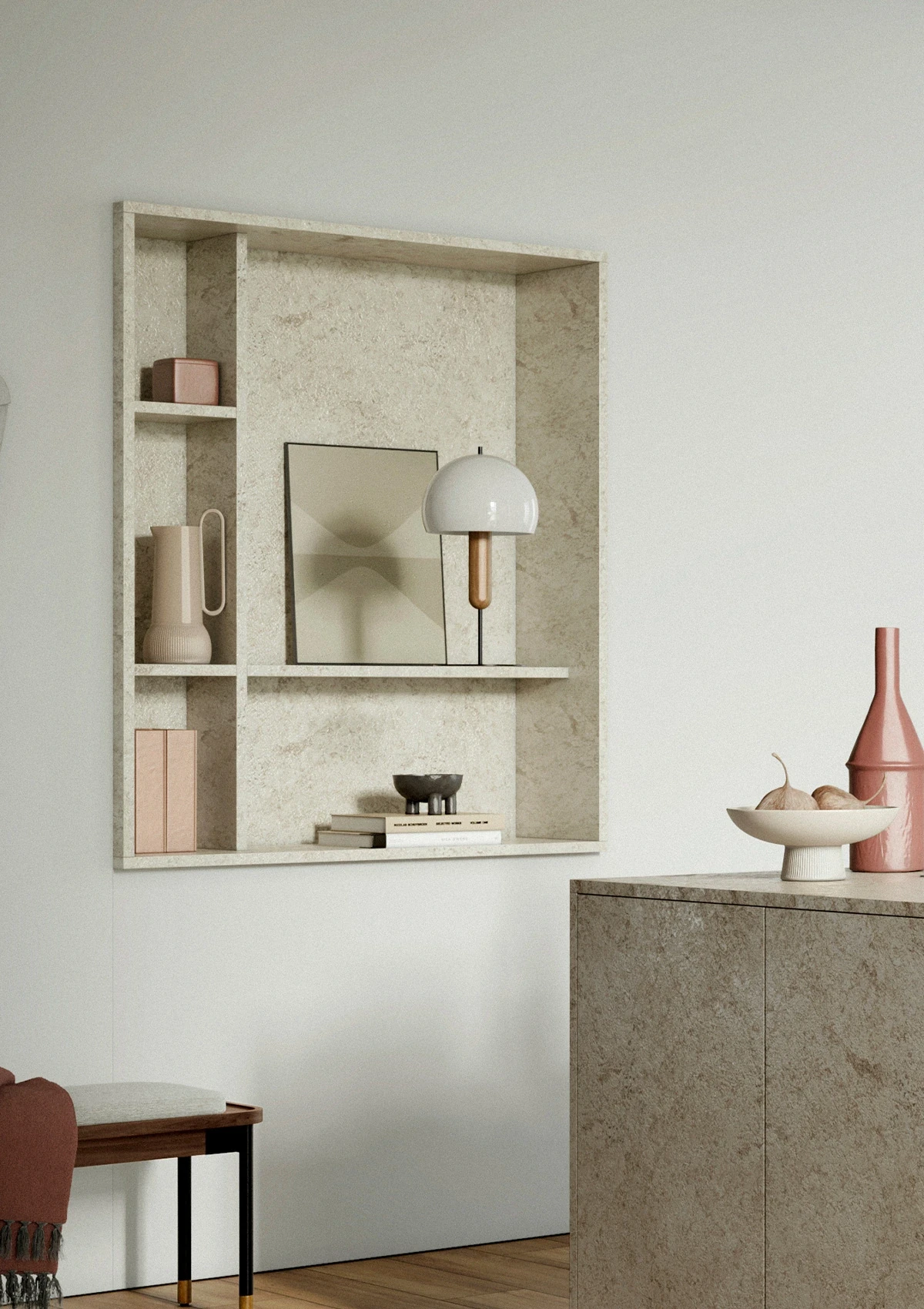 AV 3050 GRANIT BEIGE / AV 6000 TERRE D'OMBRE NATURELLE - Cuisine systemat aspect pierre