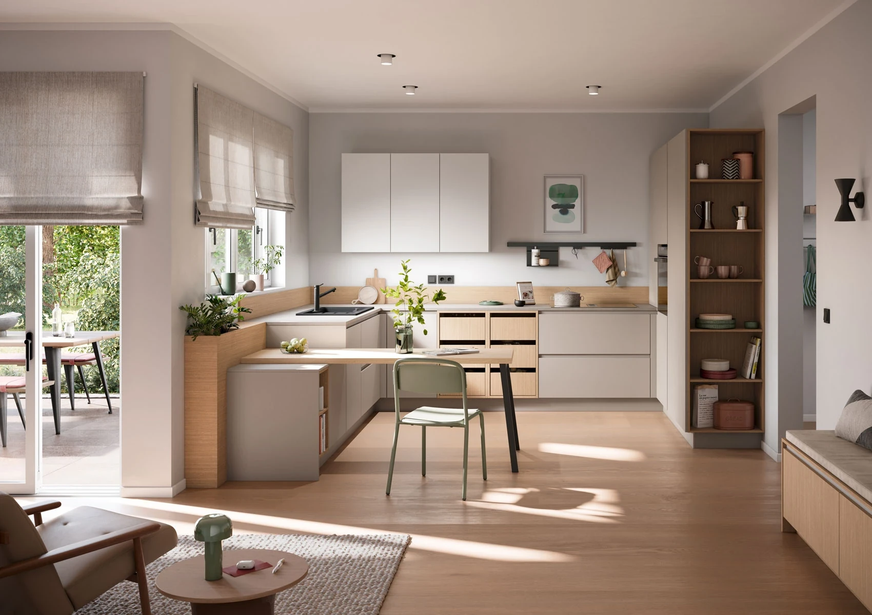 AURA-GL BEIGE PIERRE - Cuisine compacte concept130 chêne fin naturel