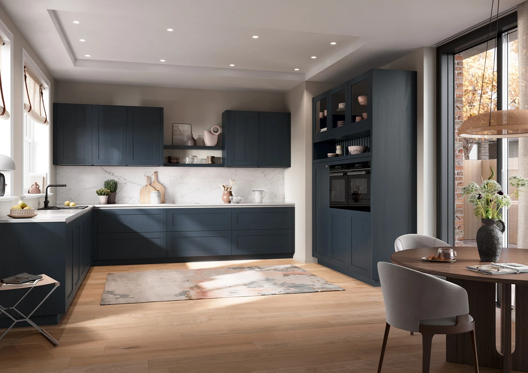 HAMPTON-GL BLEU VELOURS - Cuisine style maison de campagne moderne