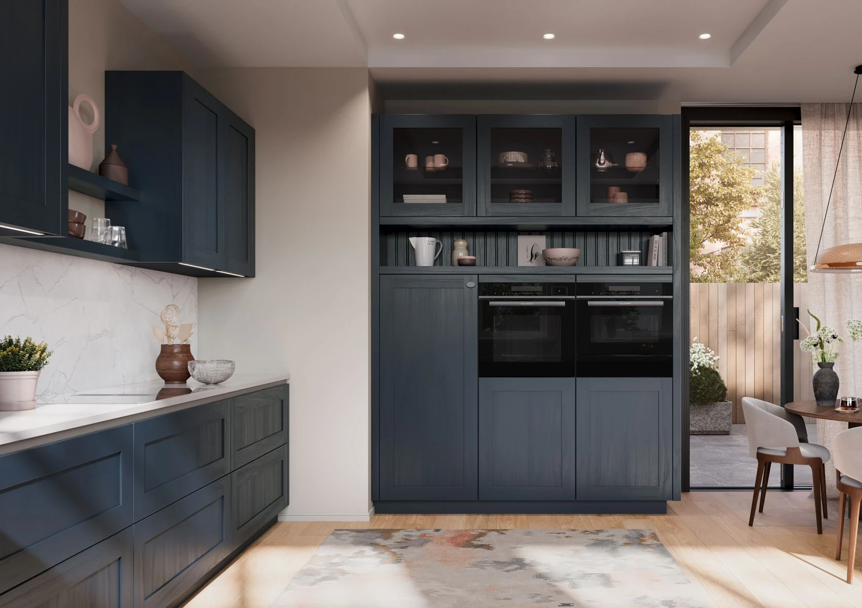 HAMPTON-GL BLEU VELOURS - Cuisine style maison de campagne moderne