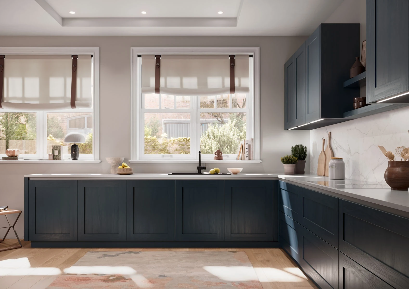 HAMPTON-GL BLEU VELOURS - Cuisine style maison de campagne moderne