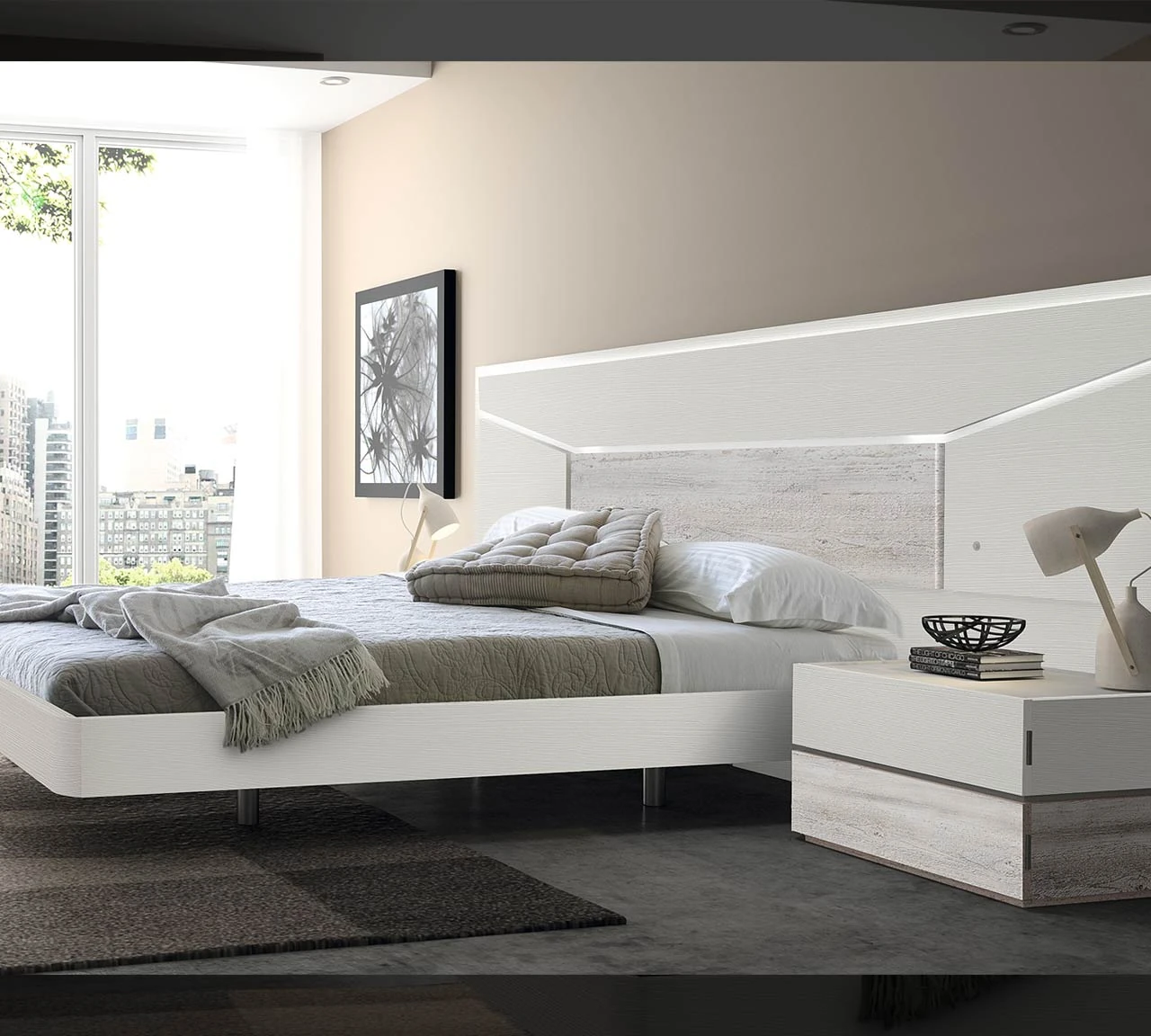 Lin - Chambre moderne avec tête de lit éclairage inclus