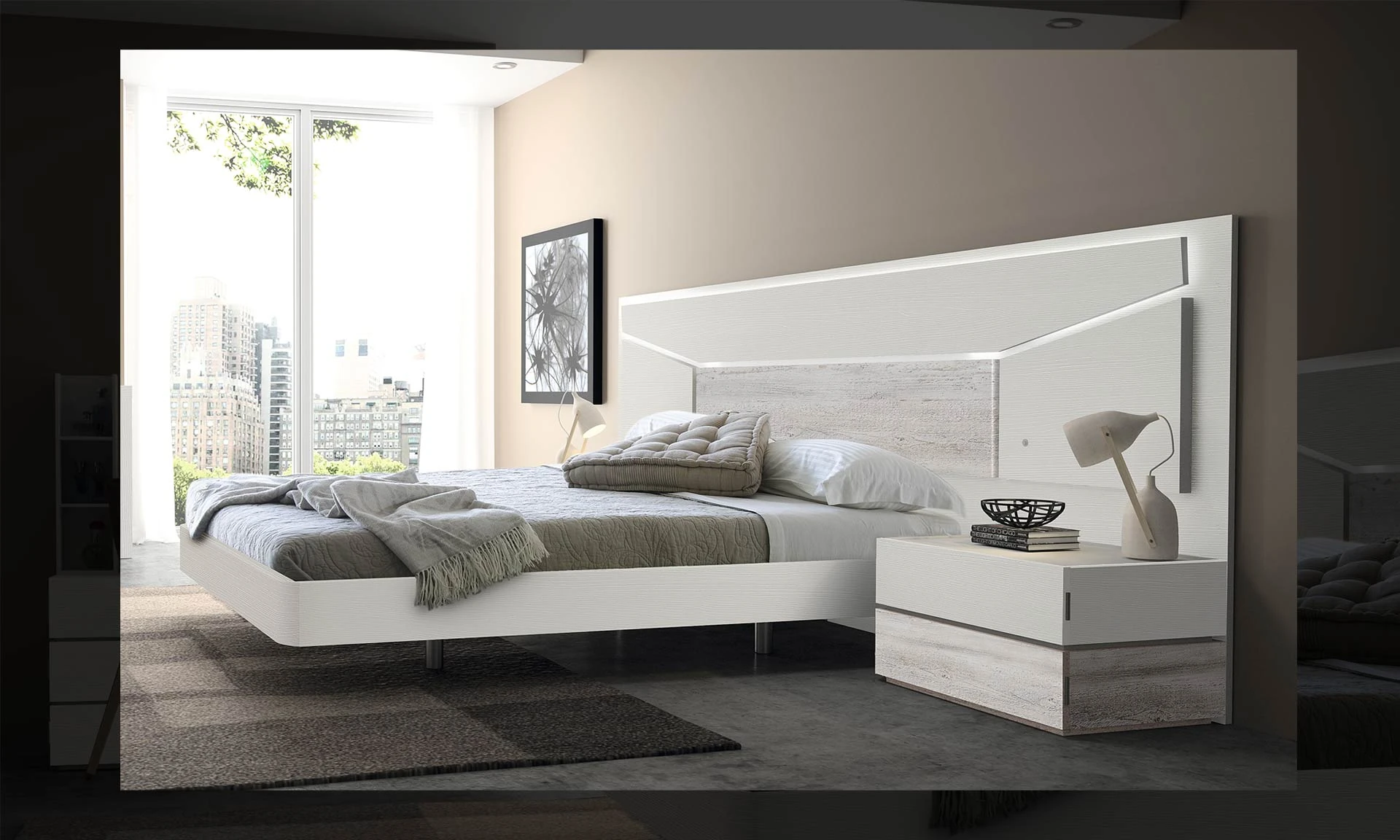 Lin - Chambre moderne avec tête de lit éclairage inclus