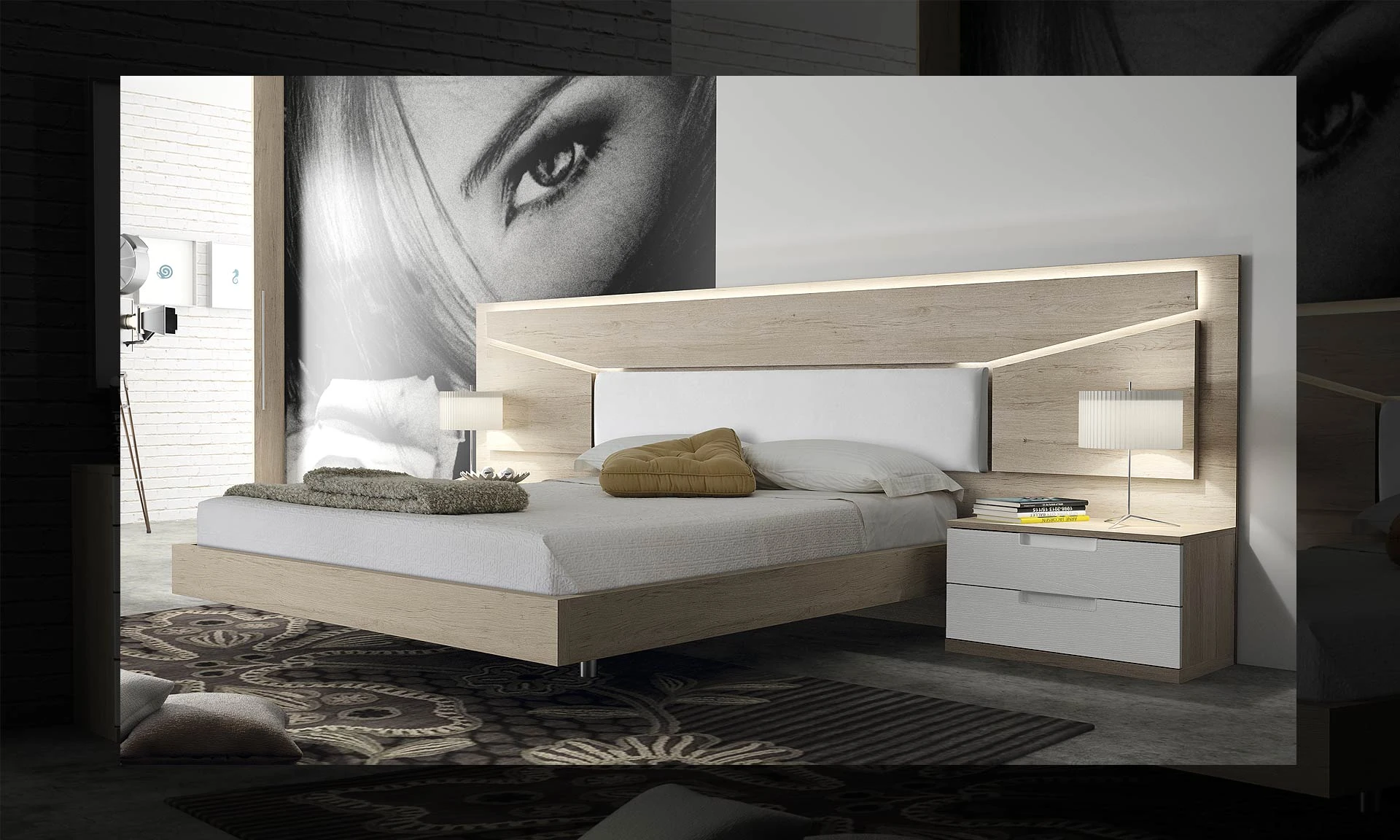 Lin - Chambre moderne avec tête de lit éclairage inclus