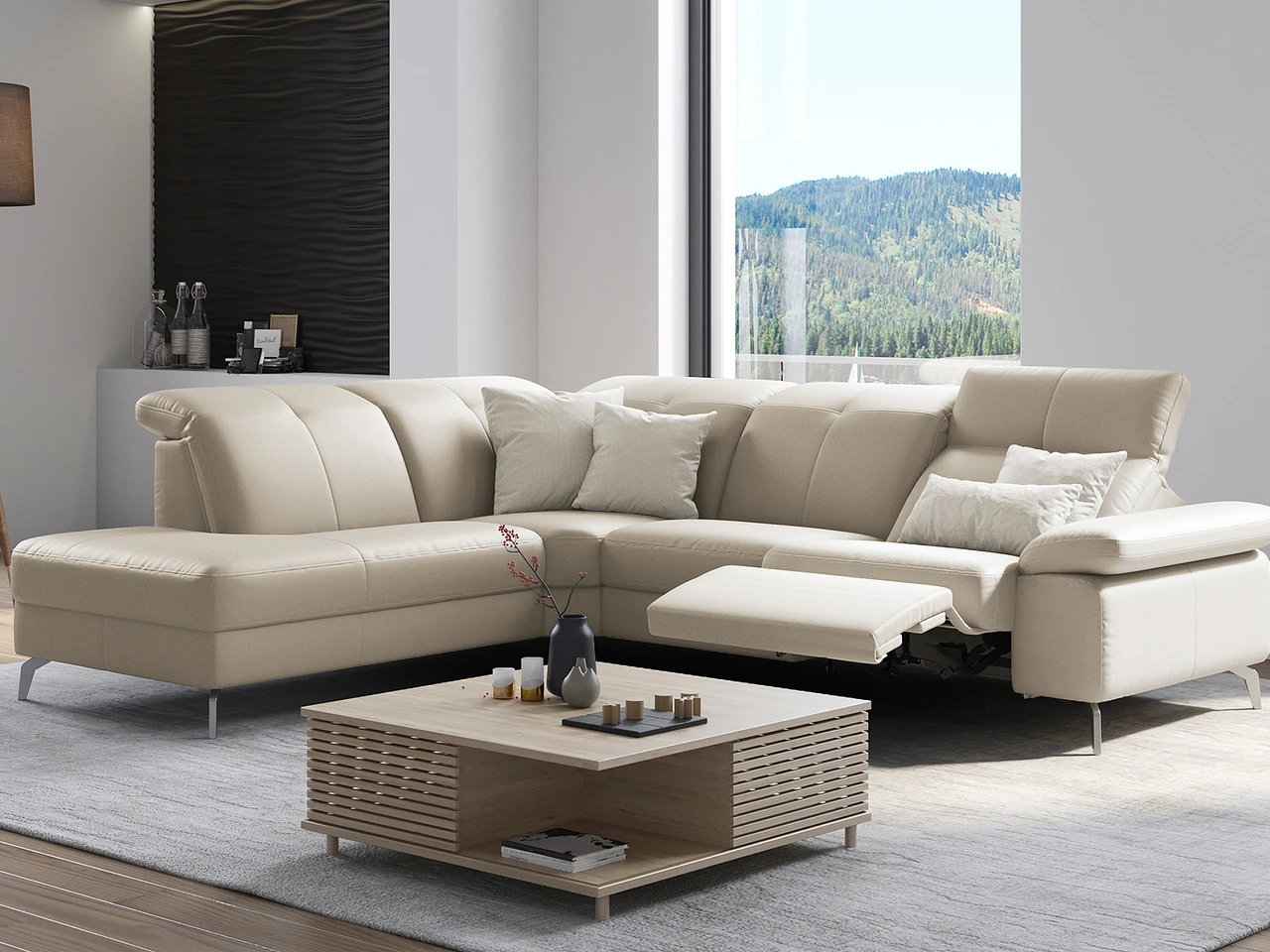 Modène - Salon d’angle 1 relax en cuir blanc