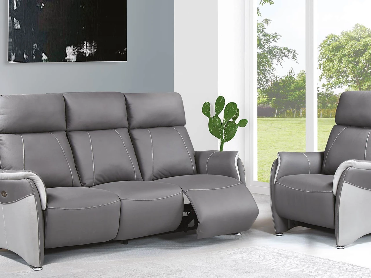 Moreno - Canapé 3 places 2 relax électriques microfibre