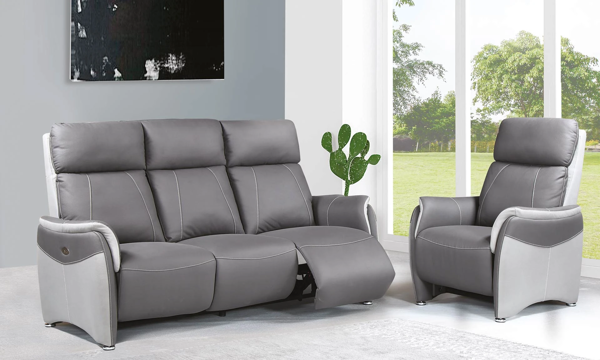 Moreno - Canapé 3 places 2 relax électriques microfibre