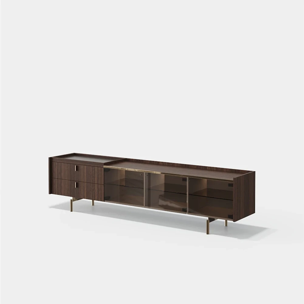 Colline Glass 210 cm - Meuble TV vitré et éclairé