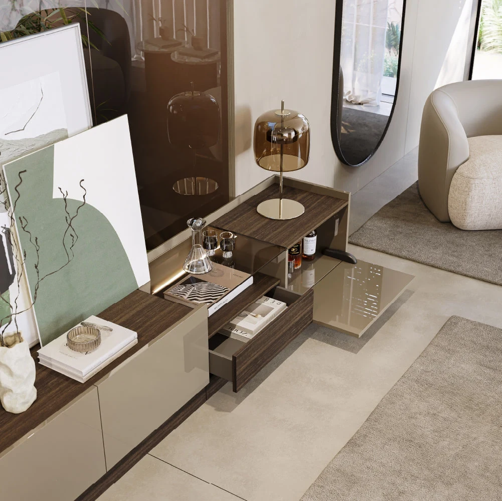 Vollmer 240 cm - Meuble TV tablette bois