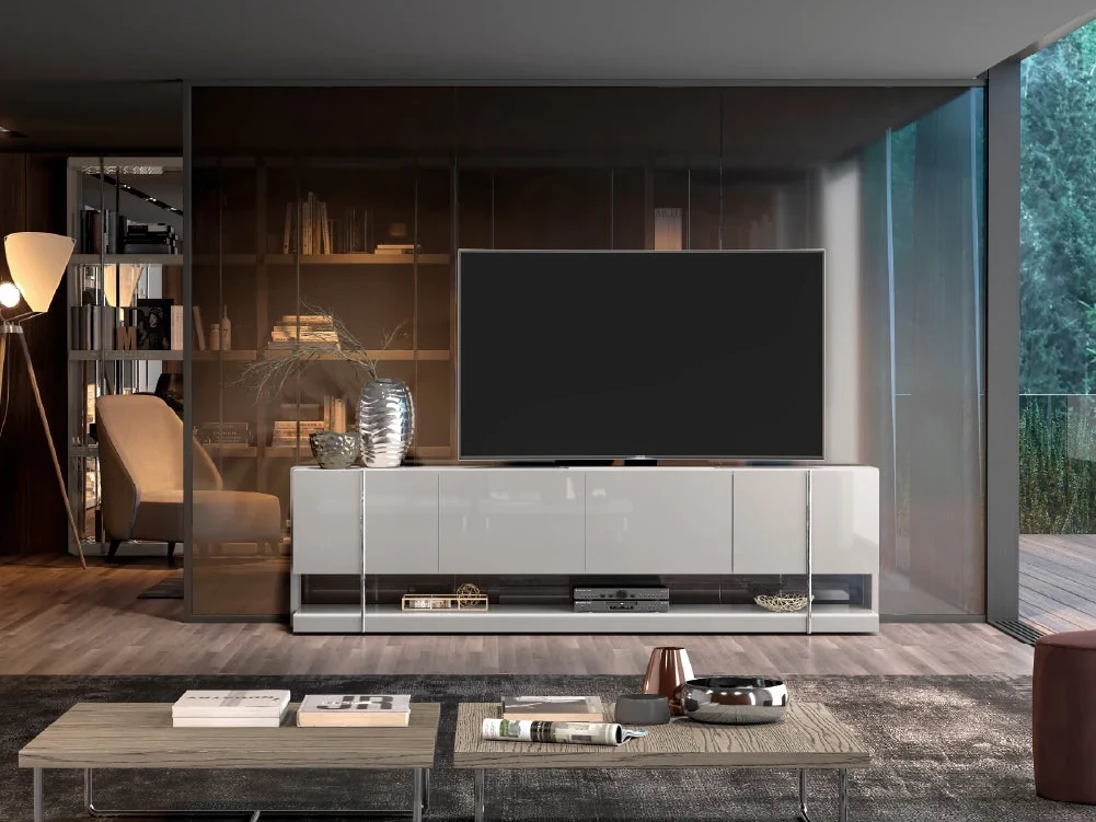Ellender 220 cm - Meuble TV 4 tiroirs sur piètement métal
