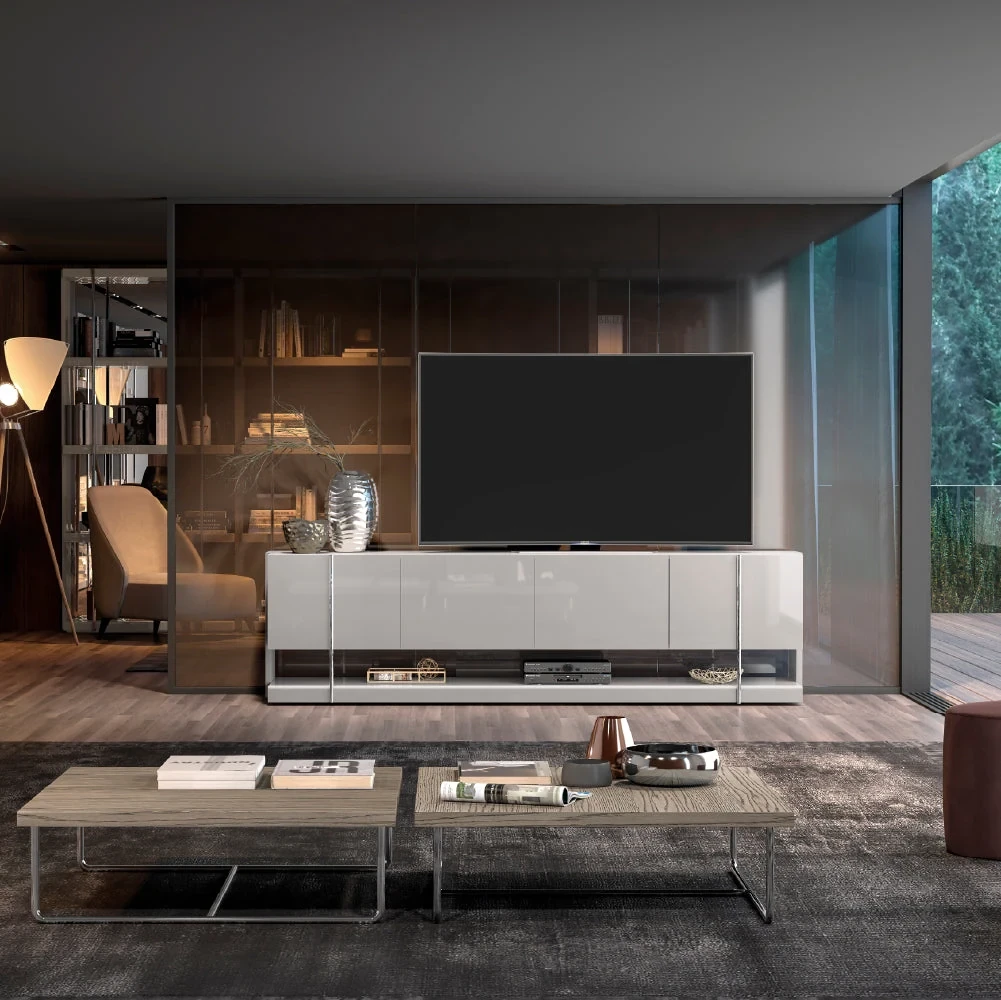 Ellender 220 cm - Meuble TV 4 tiroirs sur piètement métal