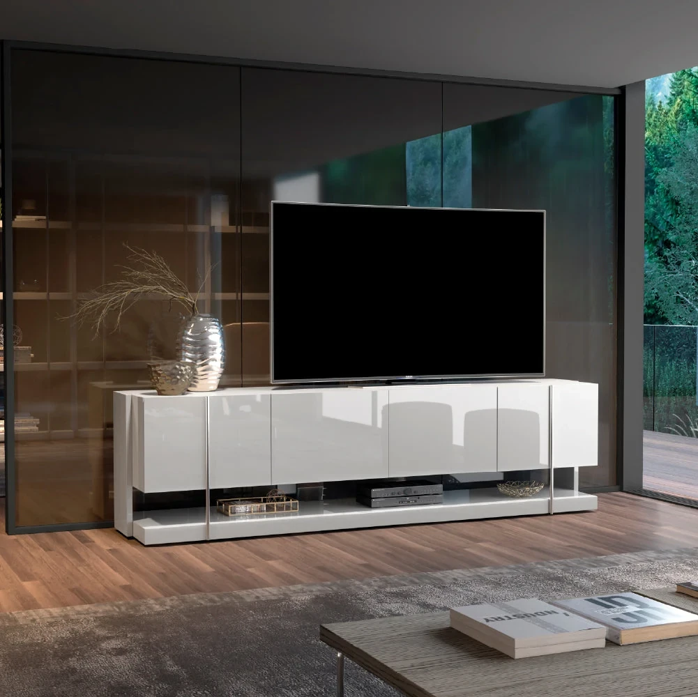 Ellender 220 cm - Meuble TV 4 tiroirs sur piètement métal