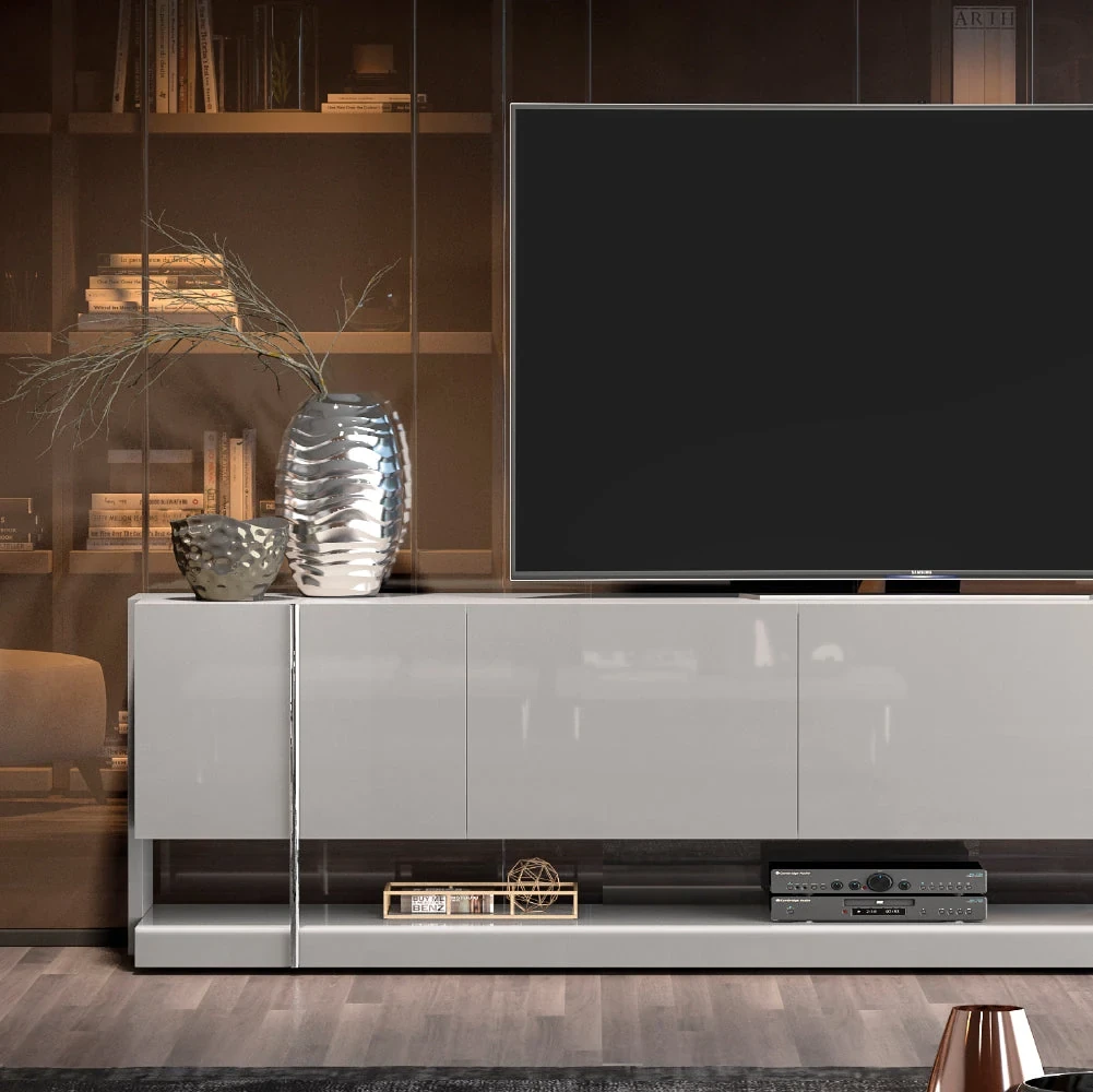 Ellender 220 cm - Meuble TV 4 tiroirs sur piètement métal