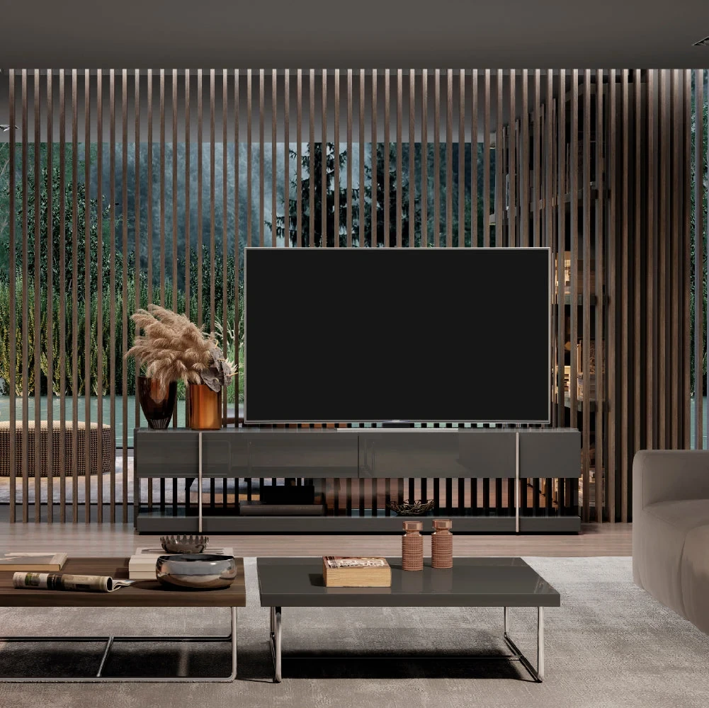 Ellender 220 cm - Meuble TV 2 tiroirs sur piètement métal