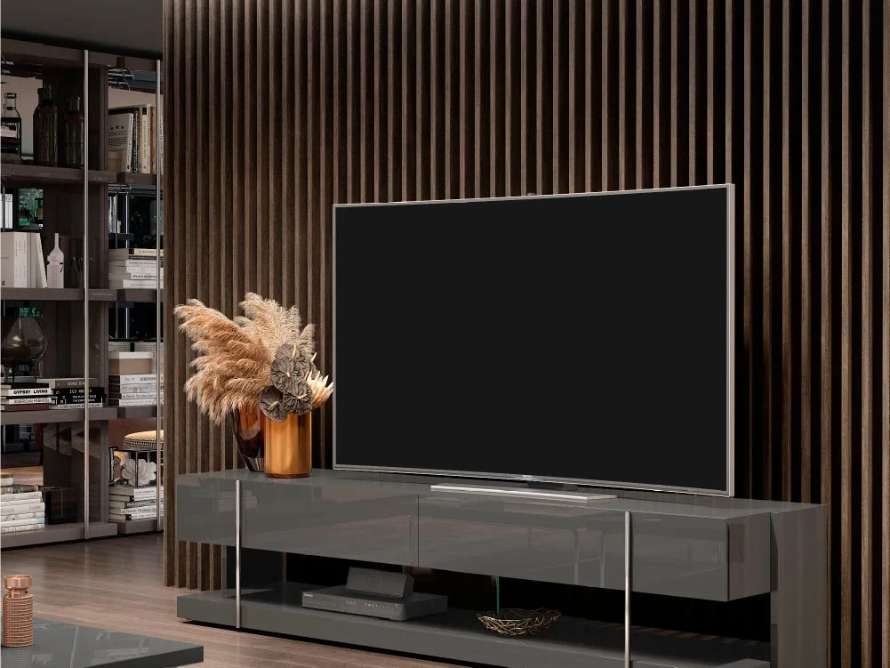 Ellender 220 cm - Meuble TV 2 tiroirs sur piètement métal
