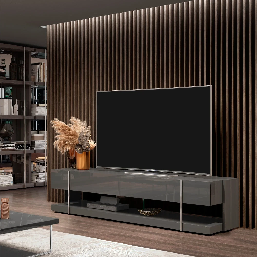 Ellender 220 cm - Meuble TV 2 tiroirs sur piètement métal