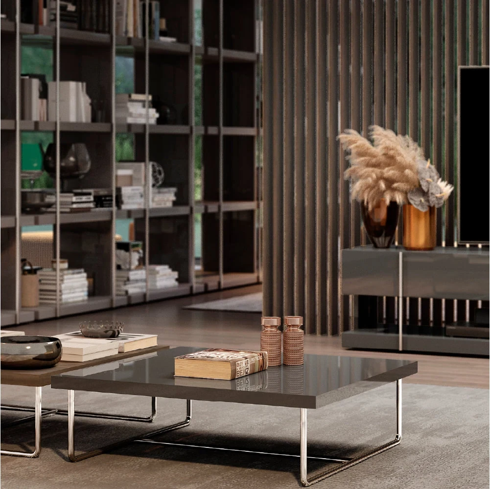 Ellender 220 cm - Meuble TV 2 tiroirs sur piètement métal