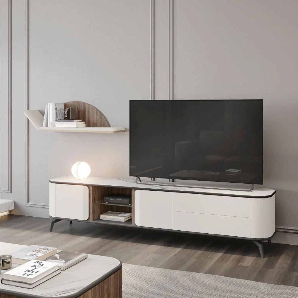Tepui 240 cm - Meuble TV 2 tiroirs sur pieds