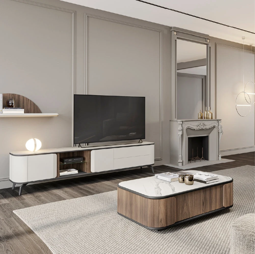 Tepui 240 cm - Meuble TV 2 tiroirs sur pieds