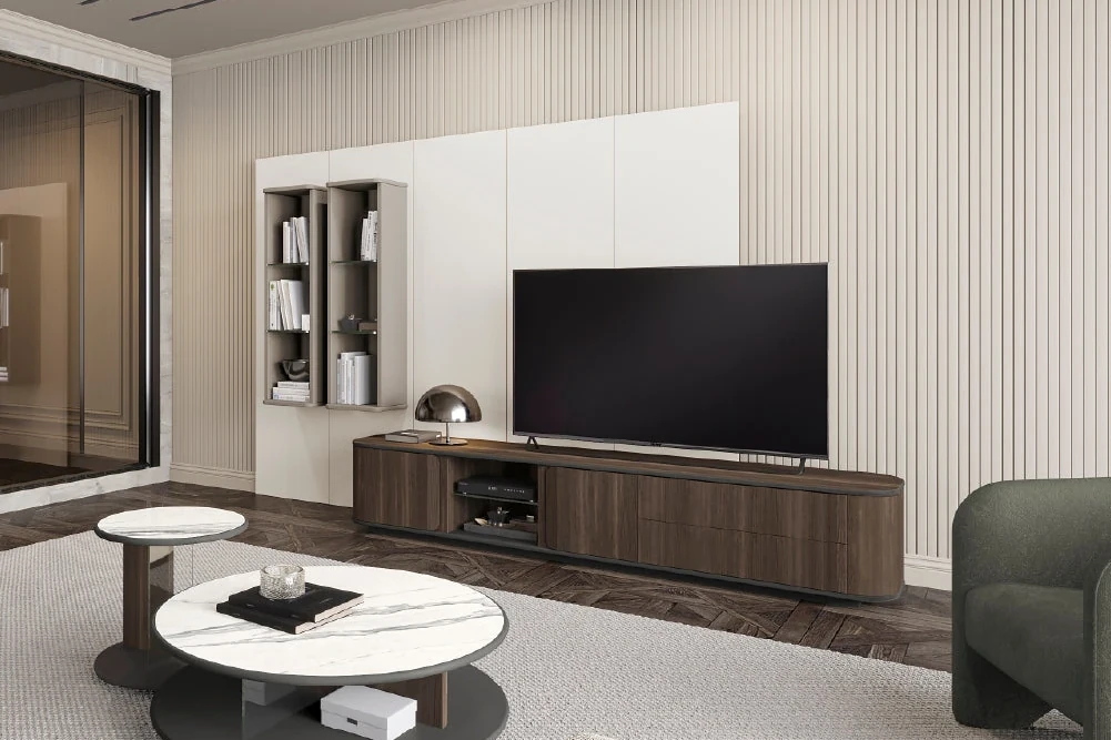 Tepui 240 cm - Meuble TV 2 tiroirs à plinthe