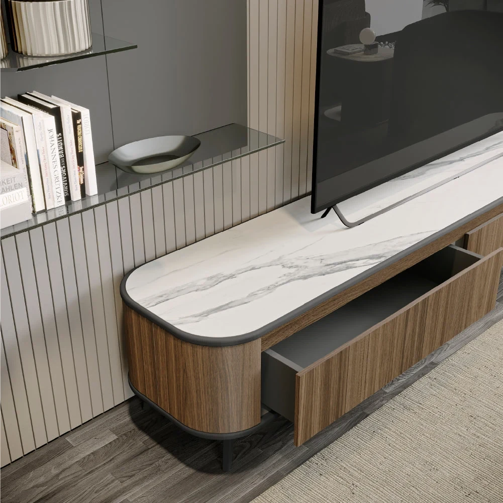 Tepui 220 cm - Meuble TV 2 tiroirs sur pieds