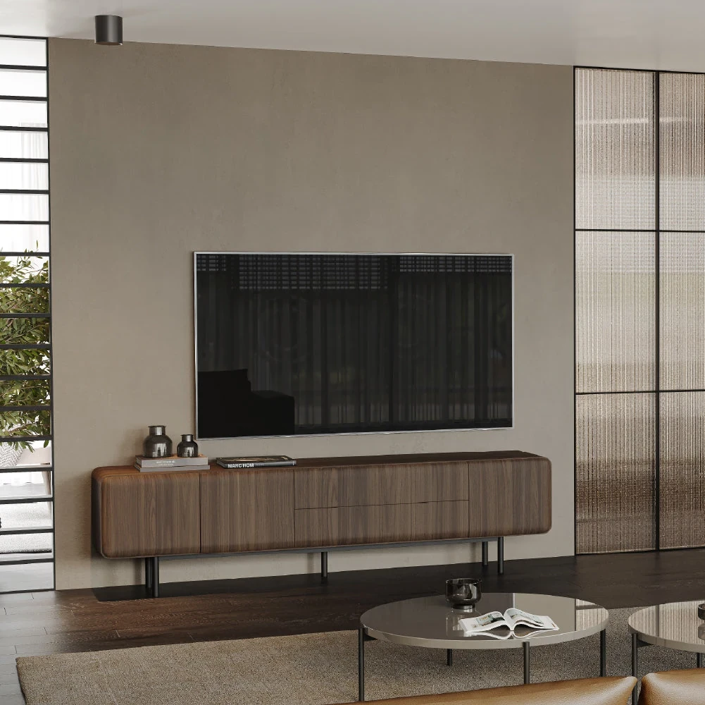Vasari 240 cm - Meuble TV tiroirs et portes sur pieds