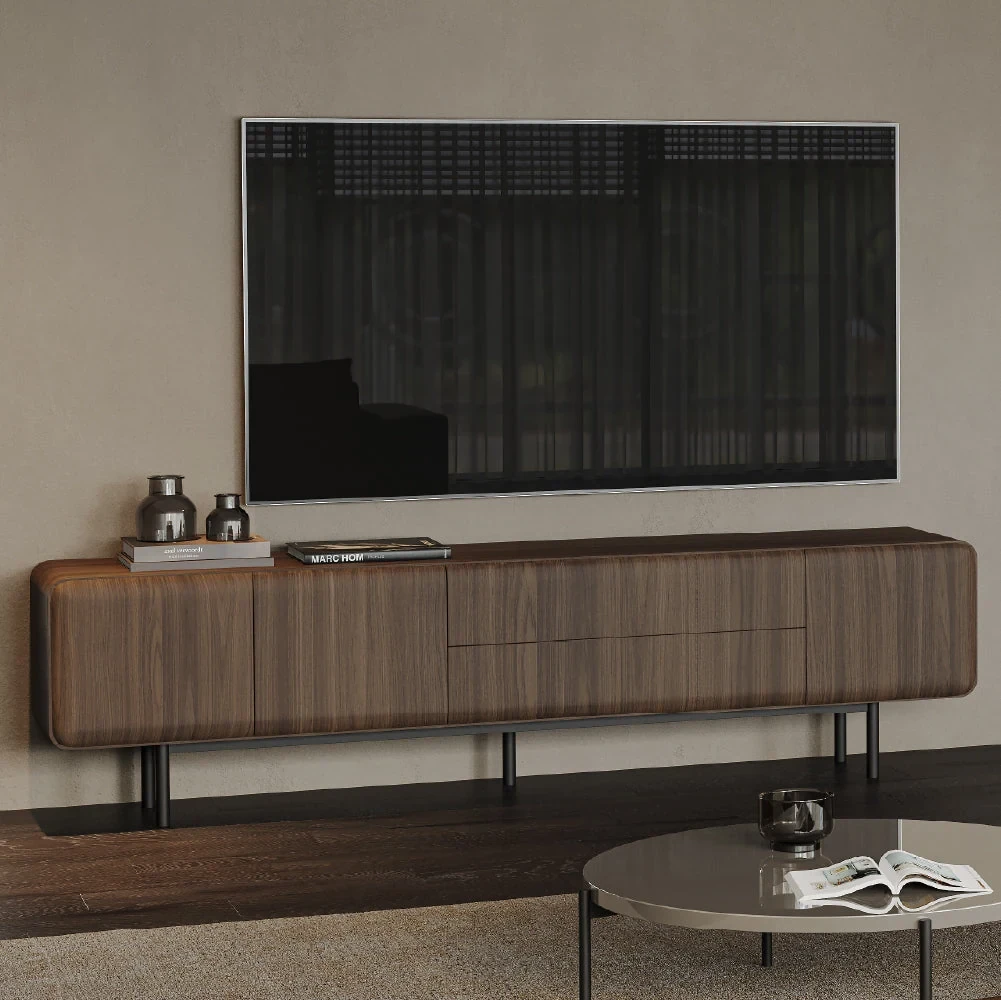 Vasari 240 cm - Meuble TV tiroirs et portes sur pieds