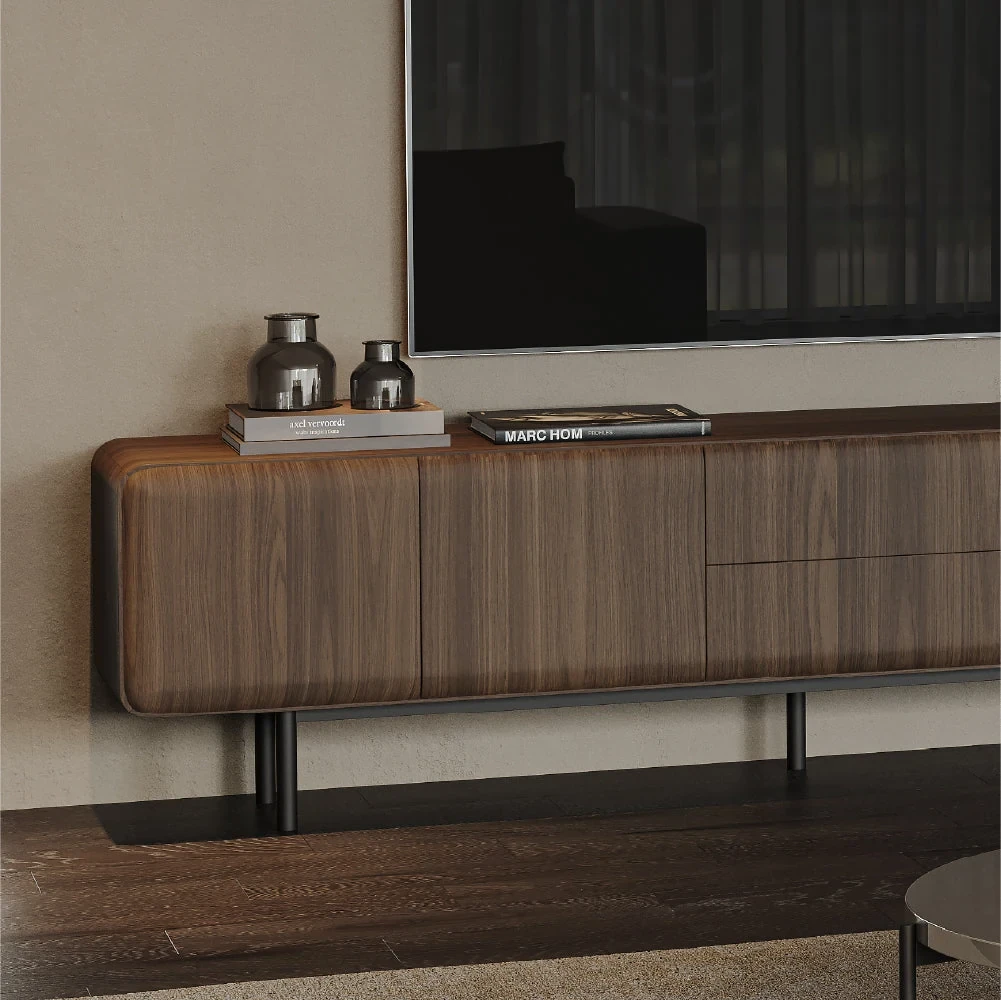 Vasari 240 cm - Meuble TV tiroirs et portes sur pieds