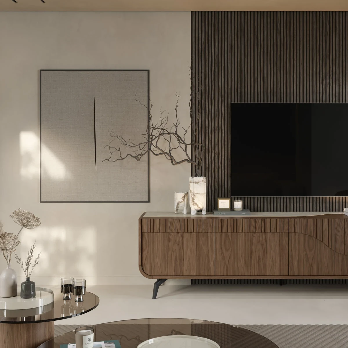 Linard 220 cm - Meuble TV sur pieds éclairé