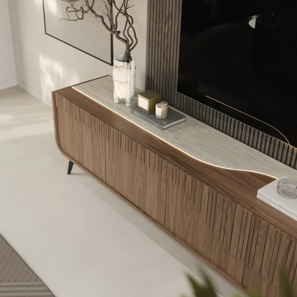 Linard 220 cm - Meuble TV sur pieds éclairé
